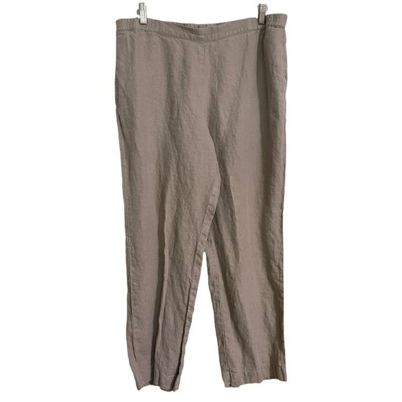 J. Jill Womens Tan Pull On 100% Linen Pockets Straight Leg High Rise Pants Large - Picture 1 of 7